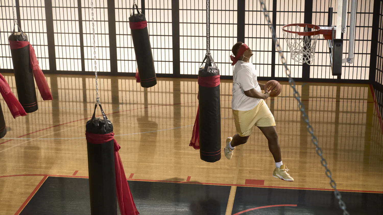 Zion Williamson mid-air in the Zion 2 campaign film